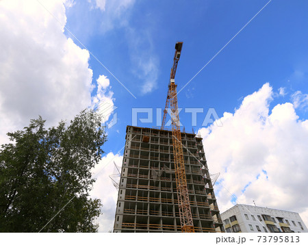 Multi-storey building under construction (new residential complex). Construction site upon renovation program in Cheryomushki district, Moscow, Russia Multi-storey building under construction (new residential complex). Construction site upon renovation program in Cheryomushki district, Moscow, Russia 73795813
