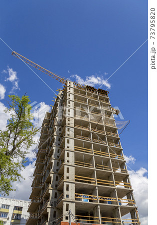 Multi-storey building under construction (new residential complex). Construction site upon renovation program in Cheryomushki district, Moscow, Russia Multi-storey building under construction (new residential complex). Construction site upon renovation program in Cheryomushki district, Moscow, Russia 73795820