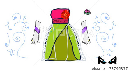 花のついたドレスの絵 小学生がかいた風 のイラスト素材