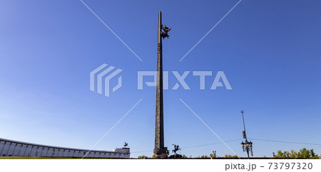 War memorial in Victory Park on Poklonnaya Hill (Gora), Moscow, Russia. The memorial complex constructed in memory of those who died during the Great Patriotic war War memorial in Victory Park on Poklonnaya Hill (Gora), Moscow, Russia. The memorial complex constructed in memory of those who died during the Great Patriotic war 73797320