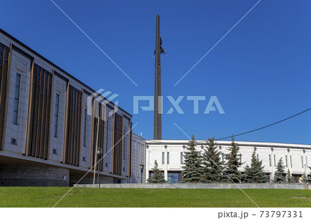War memorial in Victory Park on Poklonnaya Hill (Gora), Moscow, Russia. The memorial complex constructed in memory of those who died during the Great Patriotic war War memorial in Victory Park on Poklonnaya Hill (Gora), Moscow, Russia. The memorial complex constructed in memory of those who died during the Great Patriotic war 73797331