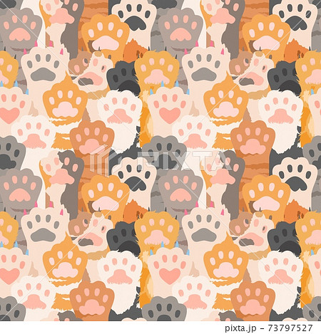 Cats paw pattern. Cute kitten foot background. Pets, wild animal vector seamless texture 73797527
