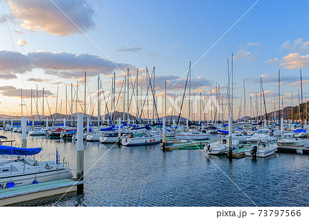 水彩画　ジクレー版画「夕焼けのヨットハーバー」（小戸公園／福岡市） 水彩画 ジクレー版画「夕焼けのヨットハーバー」（小戸公園