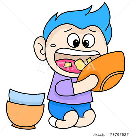 the boy is enjoying the food with gusto, doodle icon image kawaii the boy is enjoying the food with gusto, doodle icon image kawaii 73797627