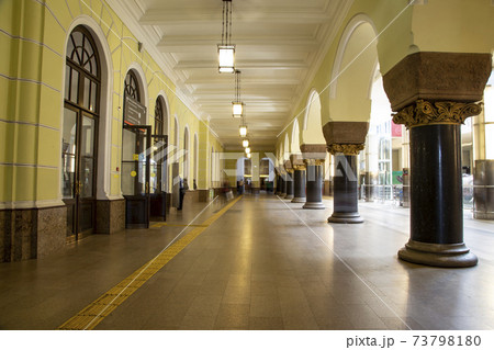 The interior of the Yaroslavsky railway station, Moscow, Russia-- is one of nine main railway stations in Moscow, situated on Komsomolskaya Square The interior of the Yaroslavsky railway station, Moscow, Russia-- is one of nine main railway stations in Moscow, situated on Komsomolskaya Square 73798180