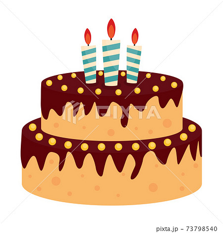 Cute Birthday Cake Icon with Candles. Design Element for Party Invitation, Congratulation. Vector Illustration EPS10 73798540