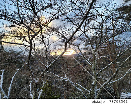 雪の高城山展望台からの日の出　吉野山 73798541