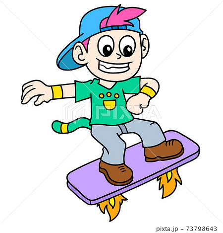 A Young Boy On A Rocket Flying Skateboard のイラスト素材
