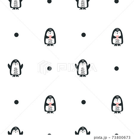 Scandinavian hand drawn vector Funny Penguin with a gift seamless pattern. Cute doodle modern isolated pop art elements nordic Scandinavian hand drawn vector Funny Penguin with a gift seamless pattern. Cute doodle modern isolated pop art elements nordic 73800673