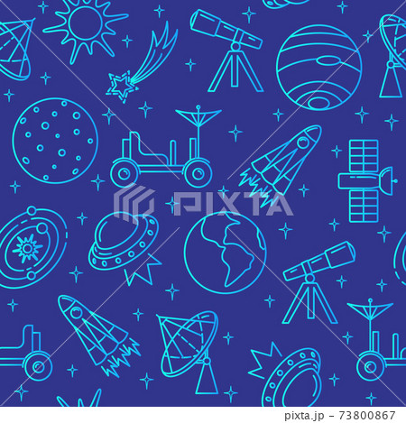 Blue seamless pattern with space icons in thin line style Blue seamless pattern with space icons in thin line style 73800867