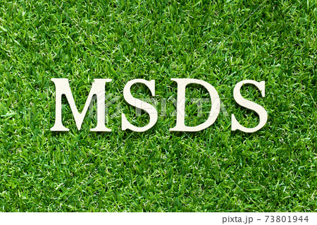 Alphabet letter in word MSDS (Abbreviation of material safety data sheet) on green grass background 73801944
