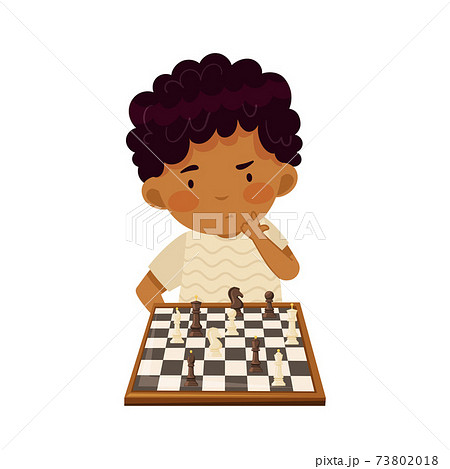 Smart Boy Character Playing Chess on Checkered Chessboard Vector Illustration Smart Boy Character Playing Chess on Checkered Chessboard Vector Illustration 73802018