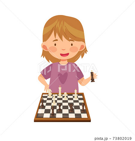 Smart Girl Character Playing Chess on Checkered Chessboard Vector Illustration Smart Girl Character Playing Chess on Checkered Chessboard Vector Illustration 73802019
