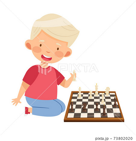 Cute Boy Character Sitting and Playing Chess Vector Illustration 73802020