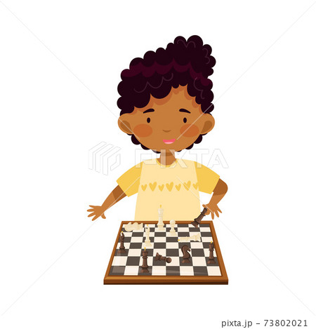 Smart African American Girl Character Playing Chess on Checkered Chessboard Vector Illustration Smart African American Girl Character Playing Chess on Checkered Chessboard Vector Illustration 73802021