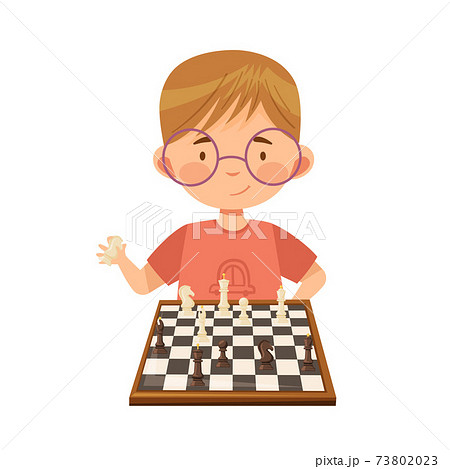 Smart Boy Character Playing Chess On Checkered のイラスト素材