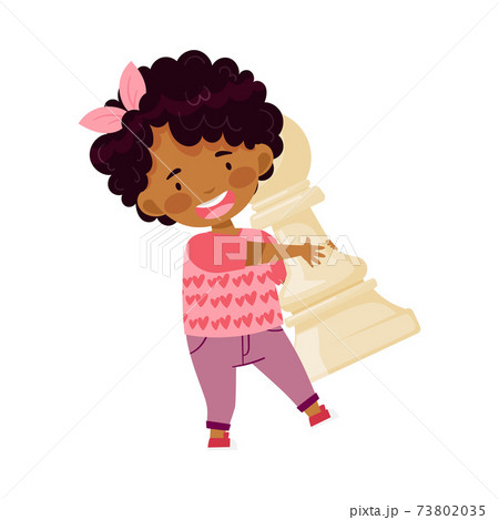 Little African American Girl Holding Giant のイラスト素材