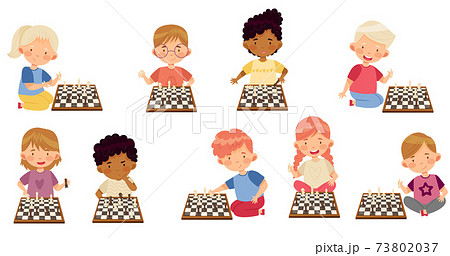 Cute Kids Sitting and Playing Chess Vector Set Cute Kids Sitting and Playing Chess Vector Set 73802037