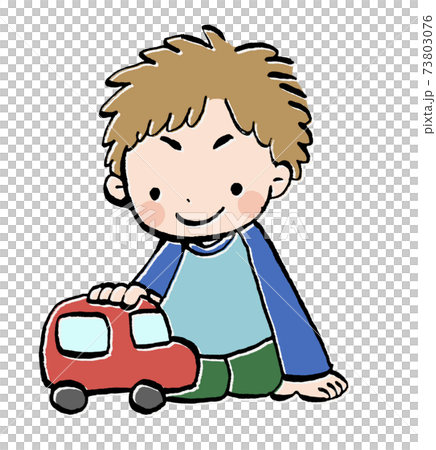 車のおもちゃで遊ぶ男の子のイラストのイラスト素材