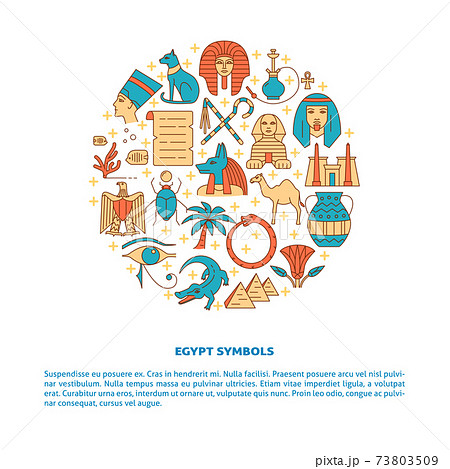 Round banner with Egypt symbols in colored line style 73803509