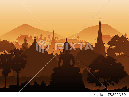 tree temple image of Buddha sculpture pagoda sea,Myanmar,Thailand tree temple image of Buddha sculpture pagoda sea,Myanmar,Thailand 73805370