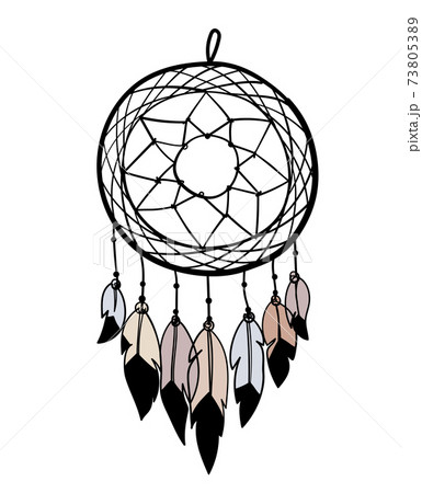 Dreamcatcher With Feathers Magical Line のイラスト素材