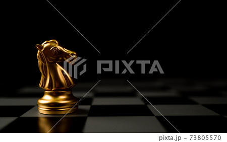 Golden Chess horse standing alone on the chessboard 73805570