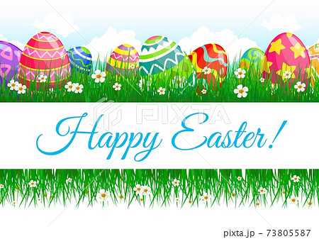 Easter eggs and green grass border bannerのイラスト素材 [73805587] - PIXTA