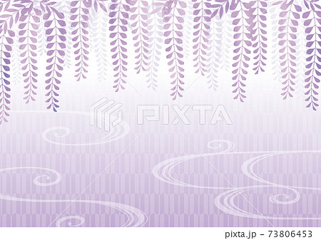 紫の藤の花の和柄背景のイラスト素材