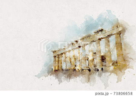 Parthenon against the background of the cloudy sky in the Acropolis. Athens, Greece 73806658