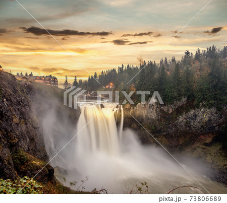 Snoqualmie Falls at sunset in Washington State 73806689