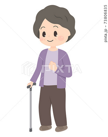 杖をついて歩くおばあちゃんのイラスト 片麻痺のイラスト素材