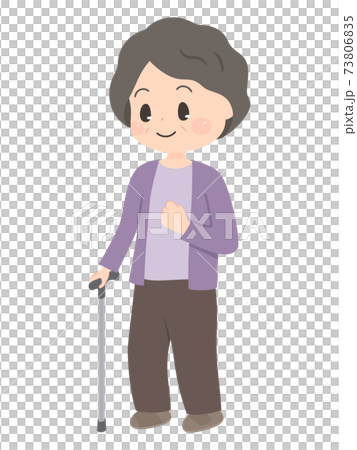 杖をついて歩くおばあちゃんのイラスト_片麻痺 73806835