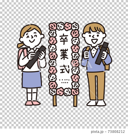 小學男女,站在小學畢業典禮的招牌前 小學男女,站在小學畢業典禮的招牌前 73808212