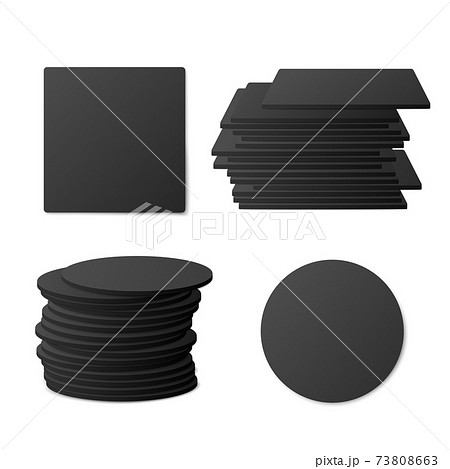 Set of round and square black beer cup coasters a vector realistic illustration. 73808663
