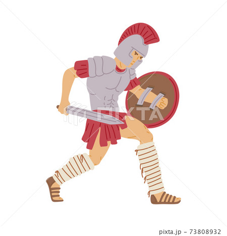 Ancient Roman or Greek warrior or gladiator flat vector illustration isolated. 73808932