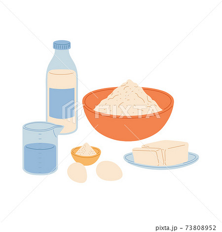 Baking ingredients on table, bakery food preparation stage. 73808952