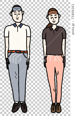夏のゴルフウェア プレー 服装 男性と女性のイラスト素材 夏のゴルフウェア プレー 服装 男性と女性のイラスト素材