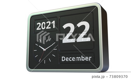 December 22 date on the flip clock calendar, 3d rendering 73809370