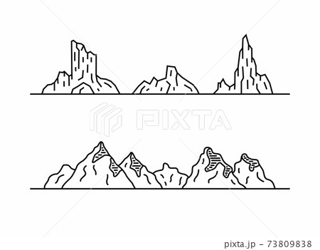 Different shapes of mountains, horizontal view in outline style 73809838