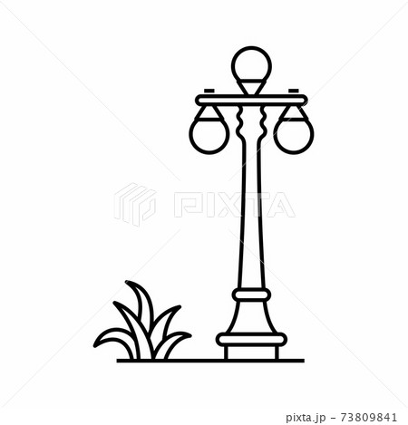Illuminating pillar with little bush beside in outline style 73809841