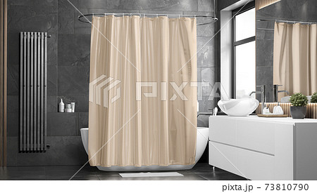 Blank beige closed shower curtain mockup, front view 73810790