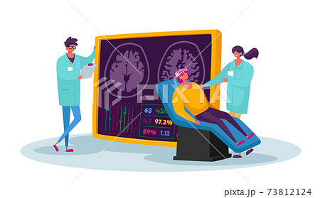 Neurobiology Medicine, Brain Mri. Doctor and Patient Characters in Hospital on Medical Examination with Computer Monitor Neurobiology Medicine, Brain Mri. Doctor and Patient Characters in Hospital on Medical Examination with Computer Monitor 73812124