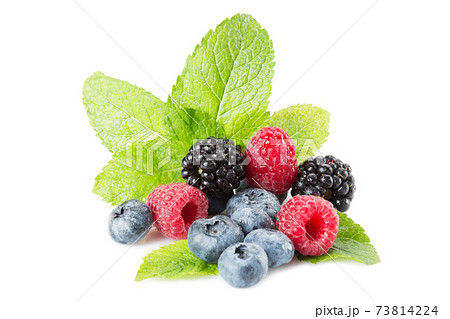 Mix of different berries on a white background. Isolated 73814224