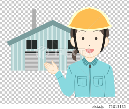 工場を案内する作業員　女性　ヘルメット　線無し 73815183