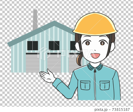工場を案内する作業員　女性　ヘルメット 73815187