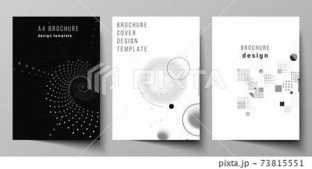 Vector layout of A4 cover mockups templates for brochure, flyer layout, booklet, cover design, book design. Abstract technology black color science background. Digital data. Minimalist high tech. 73815551