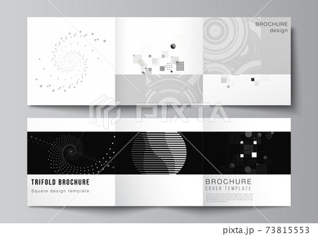 Vector layout of square covers templates for trifold brochure, flyer, magazine, cover design, book design. Abstract technology black color science background.Digital data. Minimalist high tech concept 73815553