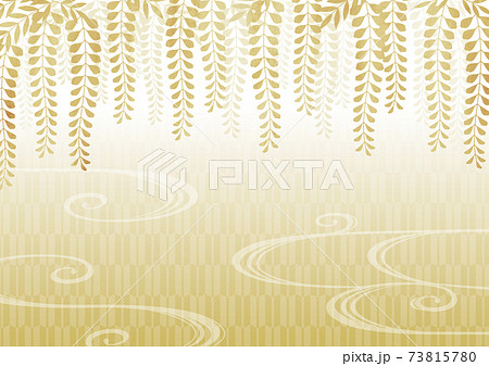 金色の藤の花の和柄背景のイラスト素材