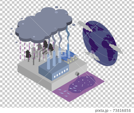 工場からの排水と煙で環境が破壊される公害のイメージ 73816858